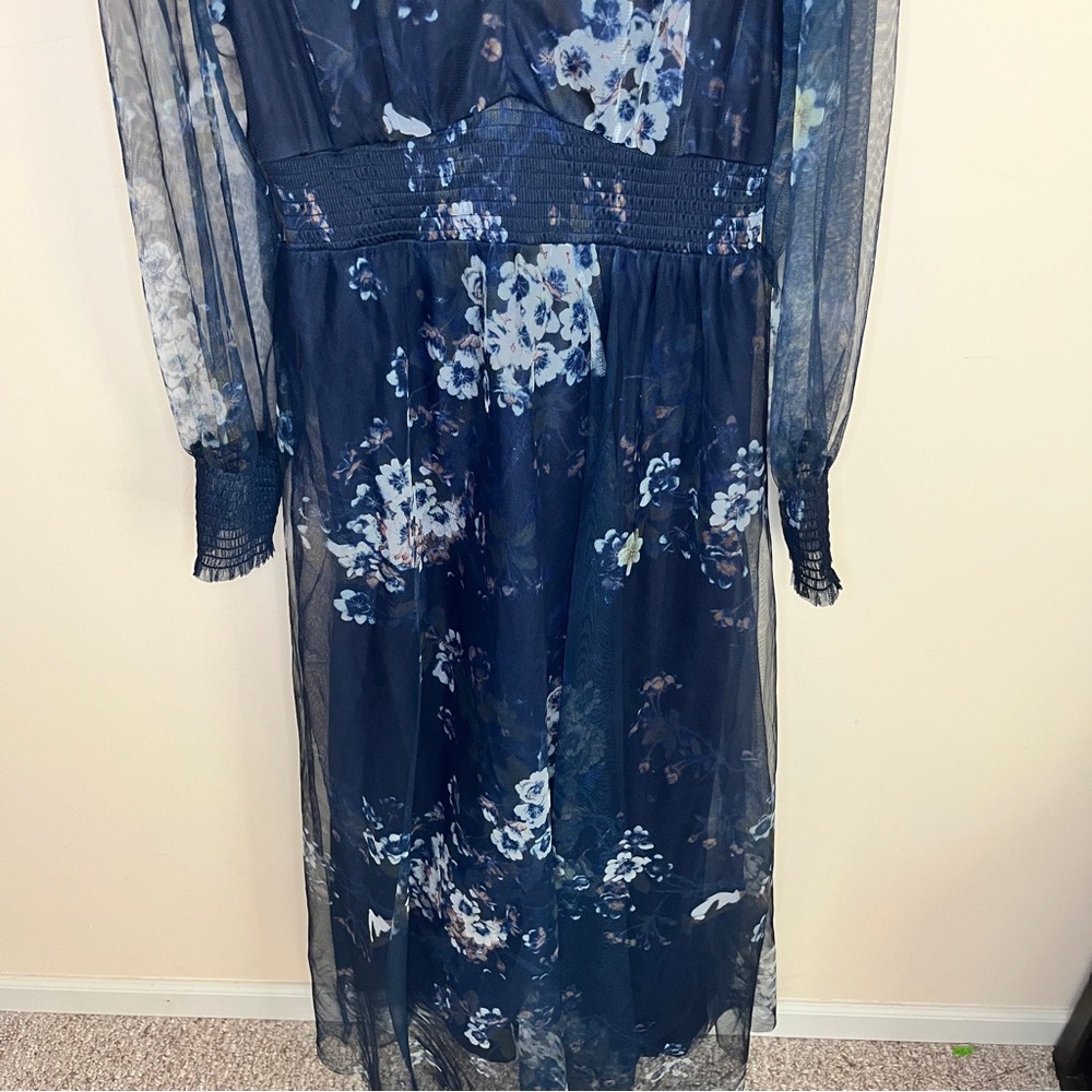 Baltic Born Dress Womens Large Floral Maxi Layla Tulle Event Wedding Party Navy - Picture 3 of 9